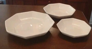 Set of 3 TECHNIQUE White Octagon Serving Bowls Embossed Floral Design 12". MAH - Picture 1 of 8