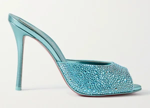 Christian Louboutin Me Dolly Strass 100 Blue Backless Sandal Mule Heel Pump 39 - Picture 1 of 12