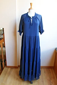 Jade Melody Tam CottageCore Hippie Boho Navy Peasant Cinch Waist Maxi Dress L - Picture 1 of 3