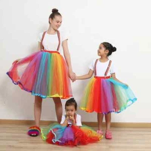 Kids Girl Adults Clothes Mini Pettiskirt Girls Party Dance Rainbow Tulle Skirts - Picture 1 of 8