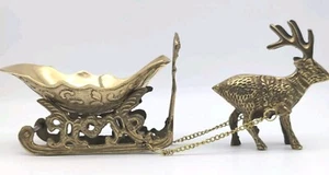 Renna slitta Babbo Natale vintage in ottone massiccio made in India - Foto 1 di 7