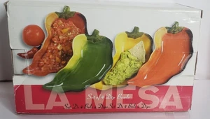 Tazones de inmersión en forma de chile La Mesa 3 cuentas naranja y amarillo cerámica usados - Imagen 1 de 13