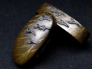 FUCHIKASHIRA Schwert Katana Edo Ära Kupfer Silber Regen Vögel japanisch antik - Bild 1 von 8
