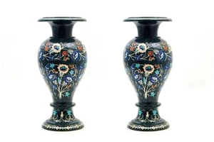 14" Modern Marble Flower Pot Multi Stone Floral Inlay Art For Contemporary Homes - Picture 1 of 8