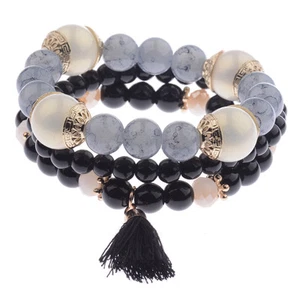 3Pcs Set Women Bohemian Multilayer Pearl Beaded Tassel Pendant Chain Bracelet - Picture 1 of 46
