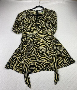 Faithfull the Brand Ilia Mini Dress Size 6, Yellow/Black Zebra Print, Medium Fit - Picture 1 of 7