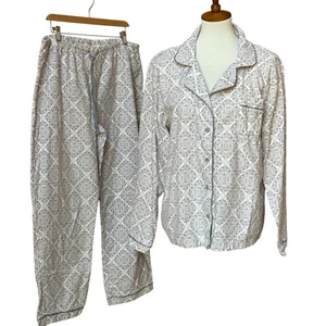 Serra Cotton Flannel 2 pc. Pajama Set Gray & White XL - Picture 1 of 10