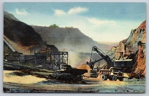 Postcard - Mining Weggum mine Hibbing Minnesota Euclid 15 ton trucks 38 - Picture 1 of 2
