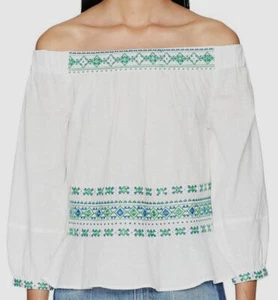 $340 Letarte Women's White Cotton Off-the-Shoulder Embroidered Top Blouse Size S - Picture 1 of 1