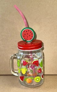 Watermelon drinking glass & Reusable Straw Cocktail Party Cup Glass - Picture 1 of 4