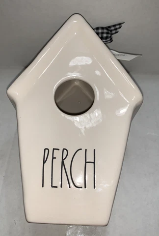 Rae Dunn Farmhouse Birdhouse PERCH Slanted Roof with Bird on Back Stoneware Cover