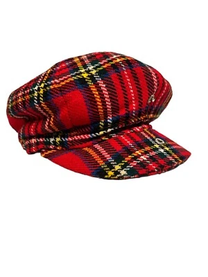 década de 1950? Boné de caça vintage vermelho tartan lã - Imagem 1 de 4