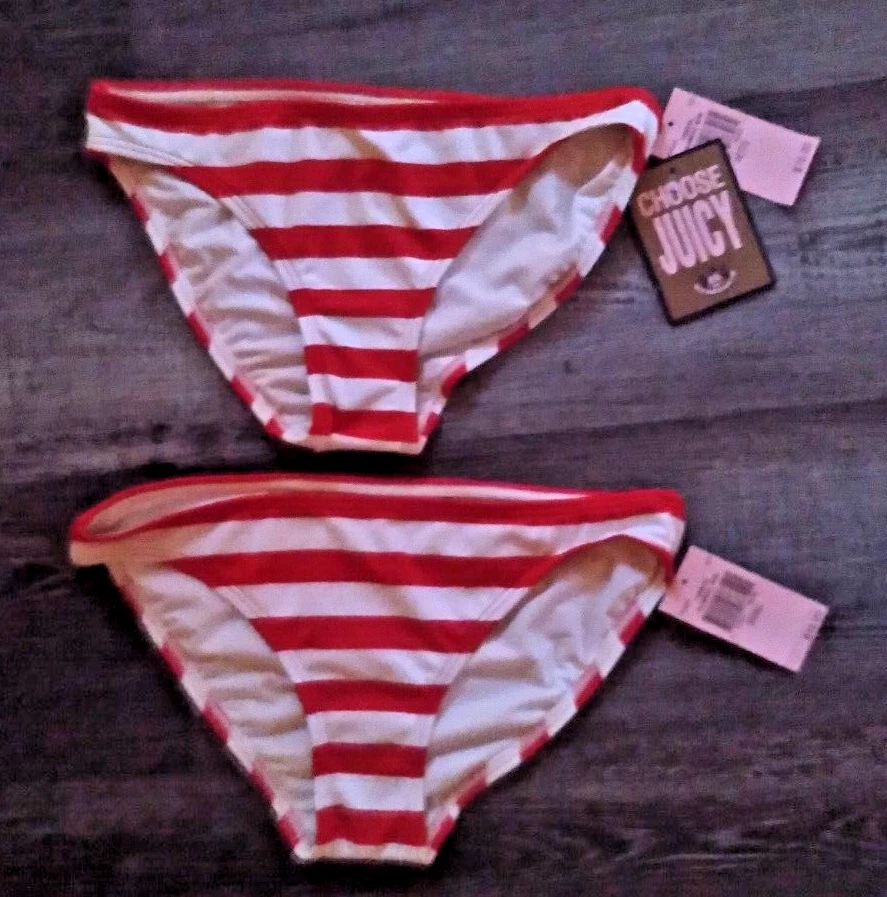 NUEVO $76.- JUICY COUTURE Rojo Blanco Rayas Bikini Traje de Baño Parte Inferior Pequeño Foto 1 de 3