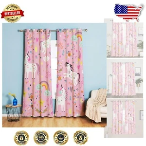 Magical Unicorn and Rainbow Blackout Curtains - Kids Bedroom Essentials, 52 x 84 - Picture 1 of 7