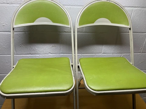 4 Vintage Pressed Steel Folding Chairs Metal Mid Century set vinyl Cover