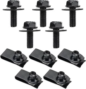 10 PCS Car Body Bolt & U-Nut Kit, Hex Screw U Nut Clip for Fender Bumper Hood Sh - Picture 1 of 6
