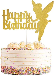 Gold Glitter Fairy Happy Birthday Cake Topper - Picture 1 of 4