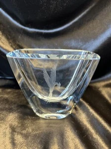 Strombergshyttan Vintage Blue Tint Glass Vase with Etching Of Bird In Flight 4C - Picture 1 of 12