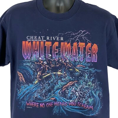 Camiseta De Colección Años 90 Rafting Cheat River Para Hombre Grande Hecha en EE. UU. Azul Foto 1 de 4