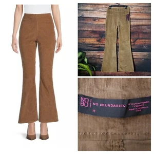 No Boundaries Pants Size 11 Juniors High Rise Corduroy Flare Brown Womens NOBO - Picture 1 of 11