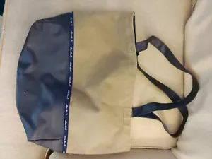 Vintage Eddie Bauer Tan Canvas Blue Large Tote Bag Book - Picture 1 of 4
