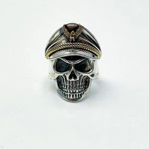 NEW STERLING SILVER 925 SKULL RING PIRATE RING HEAVY BIKERS RING RESIZABLE #013 - Picture 1 of 6