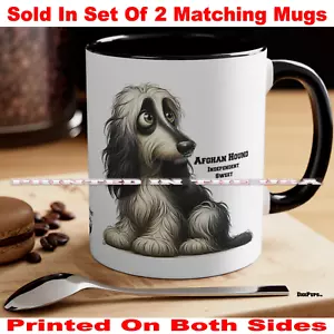 DigiPups afghanischer Hund Welpe Hunderasse AKC Eigenschaften Cartoon Kaffeetasse 2 Becher Set - Bild 1 von 3