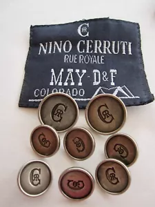 Nino Cerruti 8 Blazer Replacement Buttons Dark Silver Pewter Tone CR Logo - Picture 1 of 6