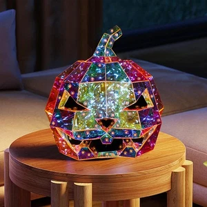 Colorful Prismatic Pumpkin Art Statue Night Light Halloween Party Decoration LED - Picture 1 of 12