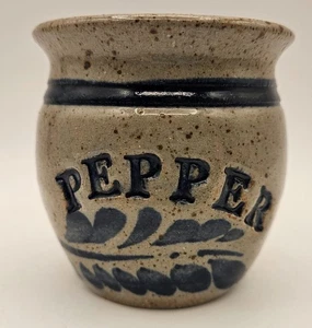 Vtg Studio Crafted Small Glazed Pottery Pepper Spice Jar Signed Blue Stripe - Picture 1 of 8