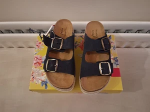 NEW JOULES NAVY LEATHER SLIDERS. Sz 4. - Picture 1 of 4