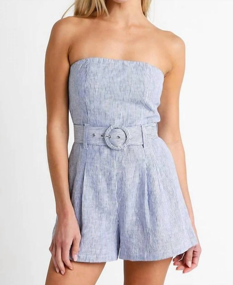 Romper Olivaceous listrado fora do ombro azul cambraia - Imagem 1 de 1