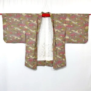 Vintage Japanese Women’s Kimono Haori Pure Silk Woven Scenic Floral Pattern - Picture 1 of 15
