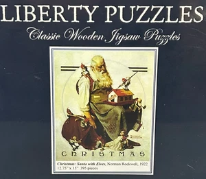 Liberty Wooden Jigsaw Puzzle Christmas Santa w/ Elves Norman Rockwell NEW SEALED - Picture 1 of 10