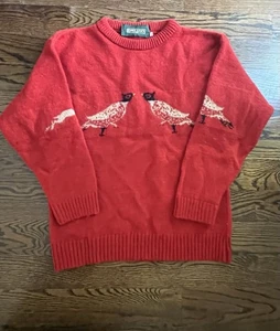 Rowland’s Of Bath vintage red sweater birds print men size S/M wool blend - Picture 1 of 5