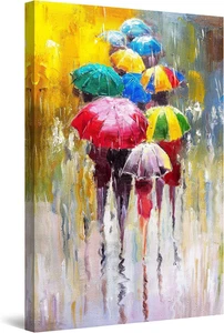 Quadro Su Tela Ombrelli Colorati Pittura Felice - Grandi Quadri Moderni Astratti - Foto 1 di 13