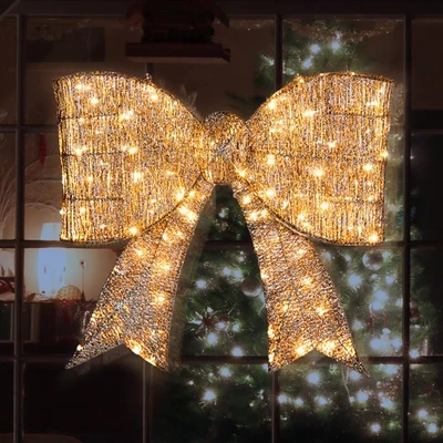 28英寸预照明户外巨型蝴蝶结圣诞装饰带LED灯用于庭院 — 第 1/4 张图片