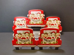 Farmhouse Rustic Christmas Holiday Coasters Qty 5 Red Vintage Farm Truck Puppies - Picture 1 of 6