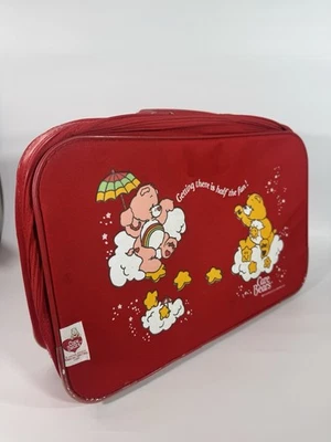 Vintage Care Bears 1983 Kids Travel Suitcase Luggage Red American Greetings USA - Image 1 of 4