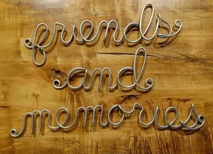 Cursive Writing Words Metal Wall Art Accents Friends And Memories Silver Decor - Picture 1 of 5
