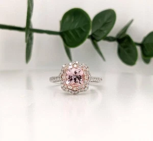 Natural Pink Morganite & Diamond Minimalist Dainty Ring 💍 14K White Gold - Picture 1 of 6