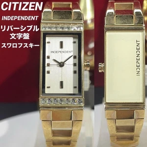 90s Citizen Independent Quartz Watch Swarovski Bezel Reversible Dial Vintage - Bild 1 von 10