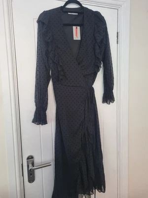 Dobby Style Black Pretty Wrap Dress, Size 10, Oasis, New With Tag - Image 1 of 4