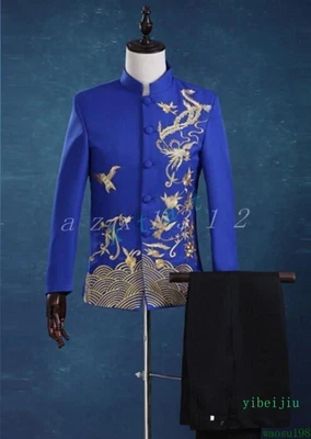 Vestido de Esmoquin Para Hombre Estilo Chino Rendimiento Flor Bordado Tang Abrigos 2 PIEZAS Foto 1 de 4