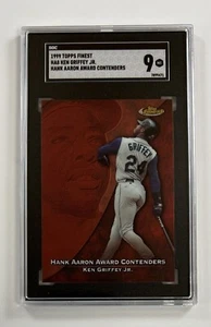 1999 Topps Finest Ken Griffey Jr Hank Aaron Award Contenders SGC 9 MT GC41-9471 - Foto 1 di 2