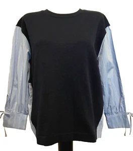 FREE ASSEMBLY LAYERED LOOK Navy/Blue Long Sleeve Blousant Shirt Sz S - Picture 1 of 10