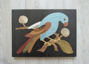 Parrot wood mosaic wall decor, Ukrainian marquetry picture - Picture 1 of 12