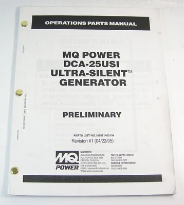 Multiquip MQ DCA25USI Ultra Silent Generator Parts Operation Manual Book Denyo - Image 1 of 4