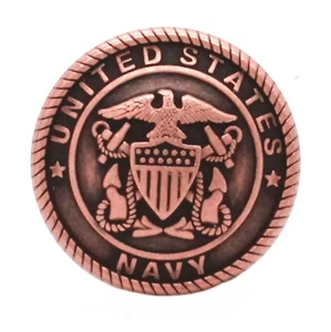 Concho atornillado antiguo de cobre con logotipo azul marino 1-1/4" 7029-10 - Imagen 1 de 3