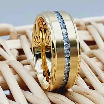 Channel Set CZ Inlay Gold Titanium Engagement Ring –Wedding Band for Men & Women - Image 1 of 4